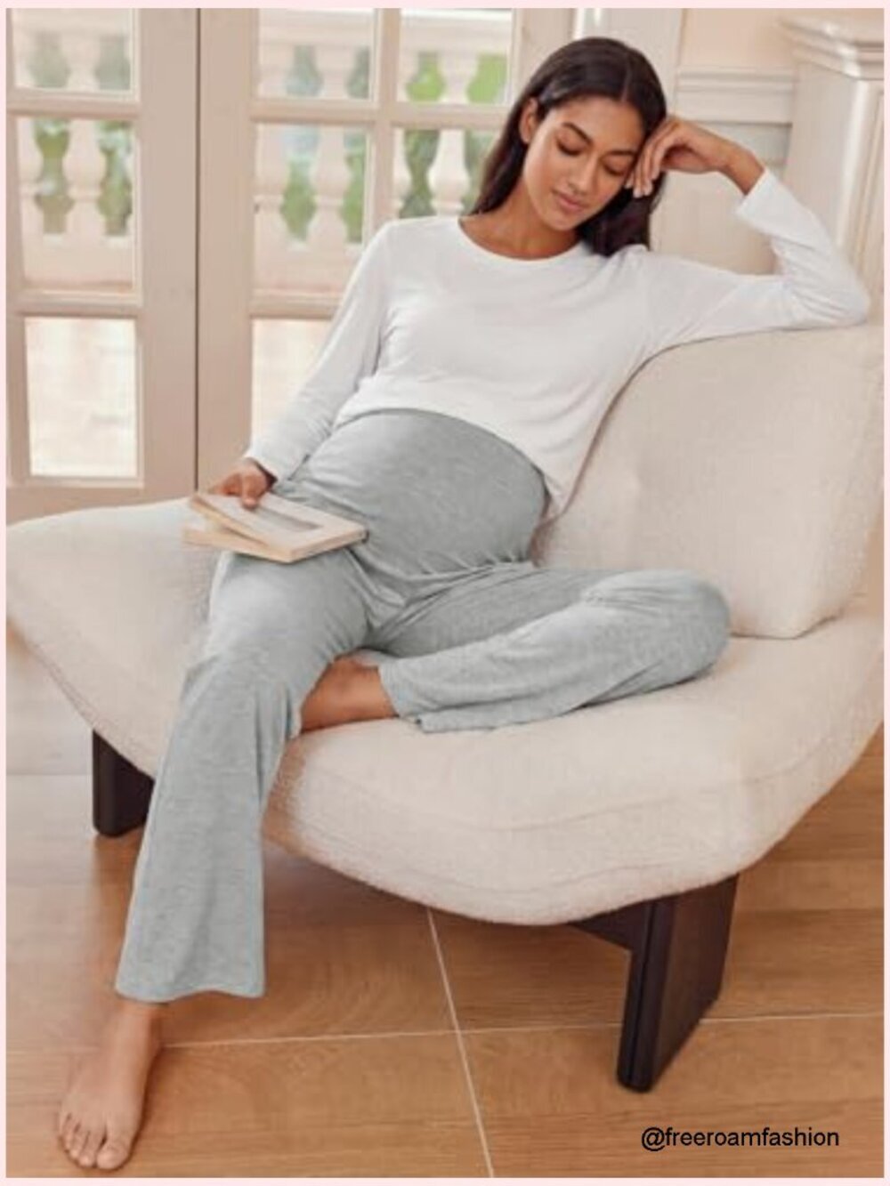 Maternity Pajama Pants Soft Viscose Wide Leg Lounge Sleepwear with Pockets - Picture 3 of 7